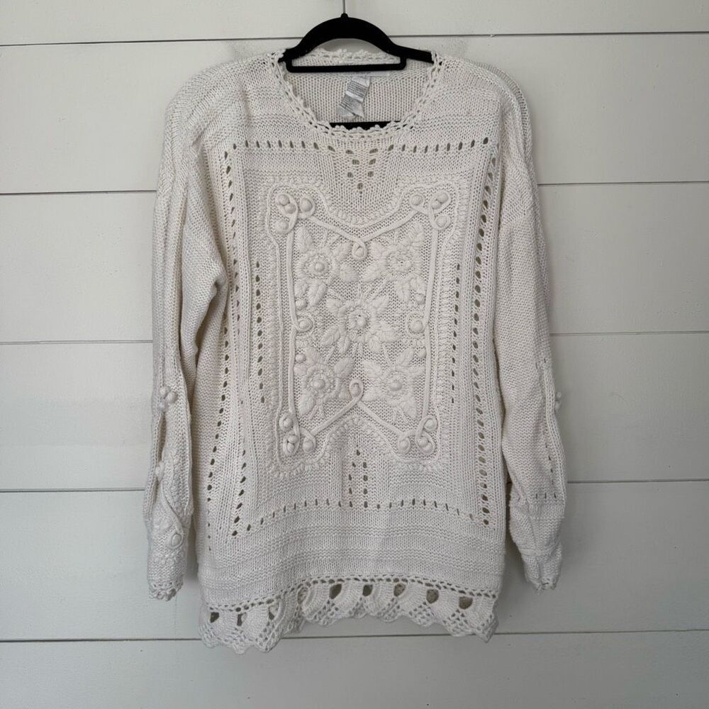 Rebecca Stone Women’s One Size Vintage White Boho Sweater Pullover